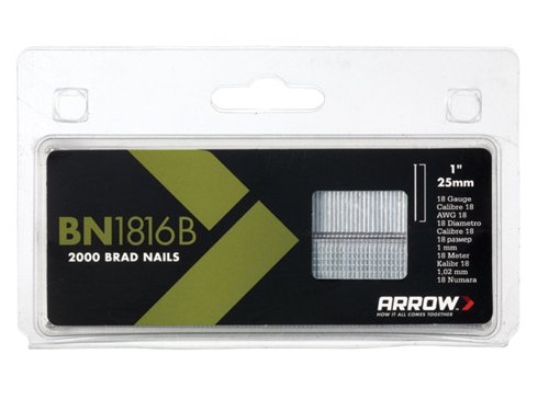 Brad Nails to fit Arrow Staplers T50PBN, ET100 and ET200.Brown Head Brad/Nails .2,000 per pack.Size. 25mm (1 in)
