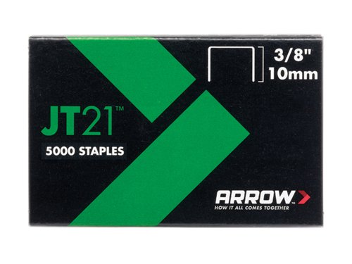 Arrow JT21 series light-duty staples to fit JT21/21C staple gun.Size 3/8in.Box of 5000 (5 x 1000).