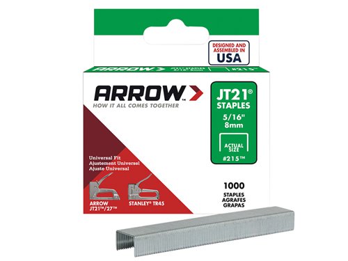 ARRJT21516 Arrow JT21 T27 Staples 8mm ( 5/16in) (Box 5000)