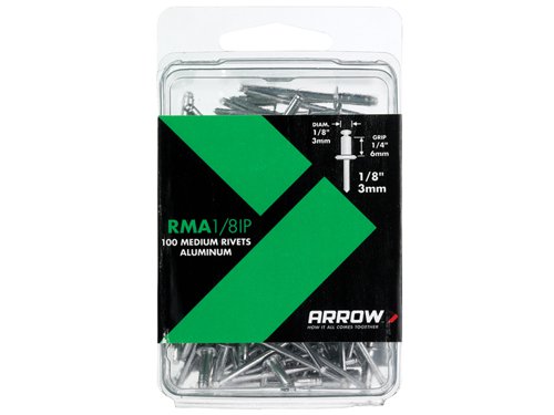 Arrow RMA 1/8IP Aluminium Rivets 1/8in Medium Pack of 100