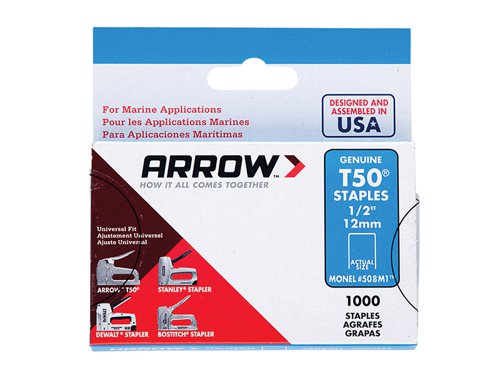 Arrow T50M 508m Monel Staples 12mm (1/2in) (Box 1000)