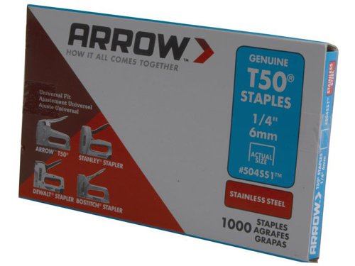 ARRT5014SS Arrow T50 Staples Stainless Steel 504SS 6mm (1/4in) (Box 1000)