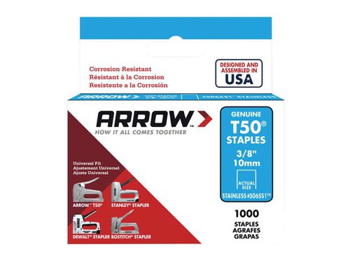 ARRT5038SS Arrow T50 Staples Stainless Steel 506SS 10mm (3/8in) (Box 1000)
