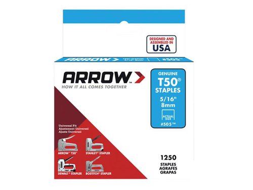 ARRT50516S Arrow T50 Staples 8mm (5/16in) (Box 1250)