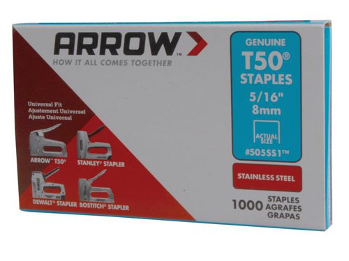 ARRT50516SS Arrow T50 Staples Stainless Steel 505SS 8mm (5/16in) (Box 1000)