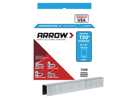 ARRT50916S Arrow T50 Staples 14mm (9/16in) (Box 1250)