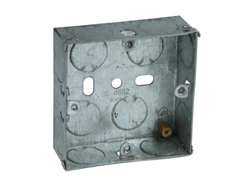 The Axiom Electrical Metal Switch Box is manufactured from durable pre-galvanised steel with ample knockouts for ease of installation.Manufactured to BS 4662.Specification:Depth: 16mmType: Single Switch Back BoxPack Quantity: 20