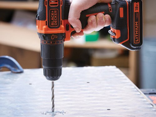 The Black & Decker BCD700S1K Combi Drill has a compact design with 2 gears and 11 torque settings, for precise screwdriving into various materials and variable speed function for control in a range of applications. It has an all metal motor and gearbox delivers 21,000 bpm for hammer drilling in masonry applications and 0-1,400 rpm variable speed for drilling and screw driving applications.The drill is fitted with a keyless chuck for fast and easy bit changes. Supplied with a double ended screwdriver bit, so you can start your projects straight away. Ideal for all screwdriving, drilling and hammer drilling applications in wood, metal and masonry.1 x 18V 1.5Ah Li-ion Battery.Specification:No Load Speed: 0-360/0-1,400/min.Chuck: 10mm.Impact Rate: 21,000/bpm.Max. Torque: 40Nm, 11 Settings.Capacity: Masonry/Steel 10mm, Wood 25mm.Sound pressure (LpA): 88.7 dB(A).Weight: 2.21kg.