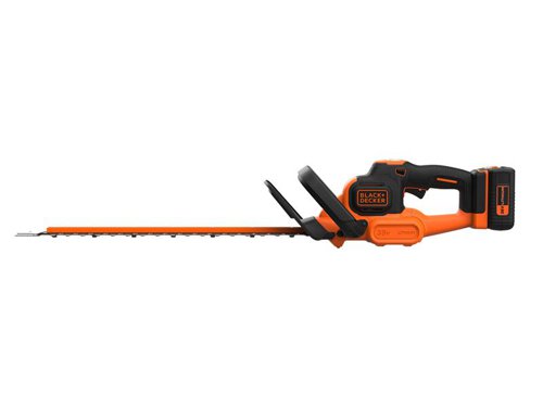 The BLACK + DECKER BCHTS3620L1 Hedge Timmer is part of the 36V battery platform for long lasting power without the hassle of a cord. Its blade with SAWBLADE™ tip helps you power through branches up to 35mm wide. Whilst the 55cm hardened steel dual-action blade with a 22cm blade gap slices through hedges with ease. The innovative POWERCOMMAND™ feature clears jams easily at the push of a button reducing down time.Cordless convenience. Part of the 36V battery platform for long lasting power without the hassle of a cord. The 36V BLACK+DECKER battery is compatible across all other BLACK+DECKER 36V tools.Supplied with: 1 x 36V 2.0Ah Li-ion Battery and 1 x Charger.Specifications:Blade Length: 55cm, 22mm gap.Charge Time: 90 min.