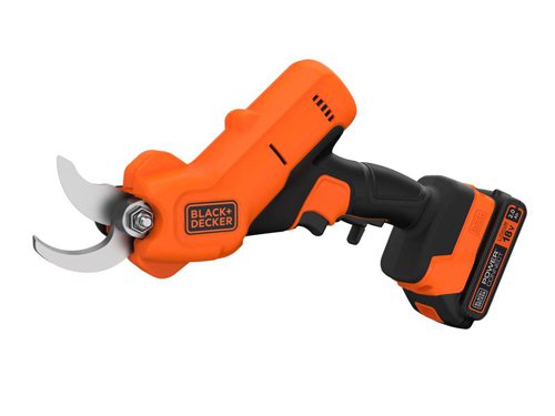 The BLACK + DECKER POWERCONNECT™ Pruner makes pruning easy. Avoiding strain and repetition, the trigger-activated blade makes swift work of bushes, stems, and branches. Lightweight and ergonomic with a soft-release trigger, provides extended comfort for all hand sizes. Fitted with a safety switch for added protection.Part of the 18V POWERCONNECT™ range, the interchangeable cordless battery system which works with all BLACK+DECKER® 18V cordless products.Specifications:Max. Cutting Capacity: 25mm.Weight: 0.8kg.