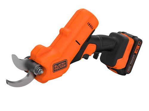 The BLACK + DECKER POWERCONNECTâ„¢ Pruner makes pruning easy. Avoiding strain and repetition, the trigger-activated blade makes swift work of bushes, stems, and branches. Lightweight and ergonomic with a soft-release trigger, provides extended comfort for all hand sizes. Fitted with a safety switch for added protection.Part of the 18V POWERCONNECTâ„¢ range, the interchangeable cordless battery system which works with all BLACK+DECKER® 18V cordless products.Specifications:Max. Cutting Capacity: 25mm.Weight: 0.8kg.