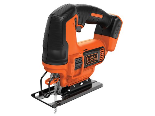 The Black & Decker BDCJS18 Jigsaw is capable of most DIY tasks involving wood, metal and plastic materials. It offers accurate cutting thanks to its clear line of sight and positive bevel detents at 0°, 22.5° and 45°.The jigsaw has a compact, lightweight design with a tool-free blade change for greater comfort and control when in use. A lock-on switch provides increased comfort during prolonged cutting and the pendulum action provides a faster cutting speed. There is a blade guard for added safety and it accepts both T&U shank blades.Specification:Strokes at No Load: 0-2,500/min.Stroke Length: 19mmBevel Capacity: 22.5°/45°Capacity: Steel 8mm, Wood 55mm, Aluminium 20mmSound Pressure LPA: 84.5 dB(A)This Black & Decker BDCJS18N Jigsaw comes as a Bare Unit, NO battery or charger supplied.