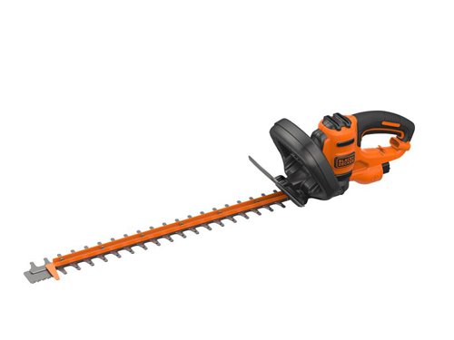 The BLACK + DECKER BEHTS401 Hedge Strimmer® is equipped with a 500W motor and dual action steel blades. A special sawblade at the front of the machine is designed for tackling tougher branches up to 35mm in diameter, meaning you don't have to interrupt your hedge trimming when encountering thicker vegetation.Its compact, lightweight design is easy to handle and ideal for the maintenance of small to medium hedges. A large bale handle makes the BEHTS401 comfortable to control whilst minimising the load on the arms, shoulder and back.Specifications:Input Power: 500W, 240V.Blade Length: 55cm.Blade Gap: 22mm.Weight: 2.61kg.