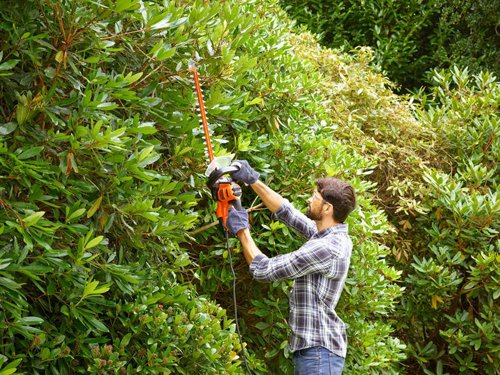 The BLACK + DECKER BEHTS401 Hedge Strimmer® is equipped with a 500W motor and dual action steel blades. A special sawblade at the front of the machine is designed for tackling tougher branches up to 35mm in diameter, meaning you don't have to interrupt your hedge trimming when encountering thicker vegetation.Its compact, lightweight design is easy to handle and ideal for the maintenance of small to medium hedges. A large bale handle makes the BEHTS401 comfortable to control whilst minimising the load on the arms, shoulder and back.Specifications:Input Power: 500W, 240V.Blade Length: 55cm.Blade Gap: 22mm.Weight: 2.61kg.