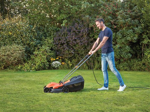 The Black & Decker BEMW451 Electric Lawnmower is ideal for smaller lawns up to 300m². Fitted with a 35 litre grass box that collects more grass and reduces the time spent emptying. There is a handy bag full indicator that tells you when the bag is ready to empty.It has a compact, lightweight design that makes it easy to store when not in use. The integrated handle on the deck makes it easy to carry.Specification:Input Power: 1,200WCutting Width: 32cmCutting Height Adjustment: 20-60mmCutting Adjustment: Front/RearGrass Box Capacity: 35 litreWeight: 9.35kg