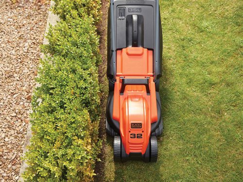 The Black & Decker BEMW451 Electric Lawnmower is ideal for smaller lawns up to 300m². Fitted with a 35 litre grass box that collects more grass and reduces the time spent emptying. There is a handy bag full indicator that tells you when the bag is ready to empty.It has a compact, lightweight design that makes it easy to store when not in use. The integrated handle on the deck makes it easy to carry.Specification:Input Power: 1,200WCutting Width: 32cmCutting Height Adjustment: 20-60mmCutting Adjustment: Front/RearGrass Box Capacity: 35 litreWeight: 9.35kg