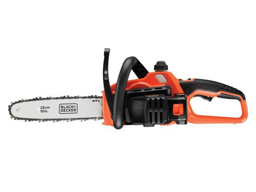 The BLACK + DECKER GKC1825L20 Cordless Chainsaw has a 25cm bar for smaller cutting applications around the garden. Tool-free chain tensioning provide quick and simple chain fitting and adjustment. Fitted with a comfortable bale handle which has an optimised balance, making it easy to manoeuvre and control whilst cutting.Part of the BLACK+DECKER 18V lithium-ion system. One battery system, endless possibilities.Supplied with: 1 x 18V 2.0Ah Li-ion Battery and 1 x Charger.Specifications:Cutting Speed: 3.5 m/s.Chain Pitch: 3/8in.Cutting Length: 25cm.Oil Tank Capacity: 53ml.Weight: 3.1kg.