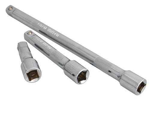 Set of 3 Blue Spot 1/2in Drive extension bars made from chrome vanadium steel which is heat treated for strength and durability.This 3 piece set contains the following lengths:75mm (3in).125mm (5in).255mm (10in).
