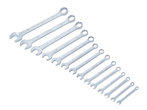 BlueSpot Metric chrome vanadium plated combination spanner sets with hardened and tempered mirror polished heads. Nickel chrome plated. Supplied in a durable plastic carrying/storage case and arranged in size order.Contents:B/S04111: 6, 7, 8, 9, 10, 12, 13, 14, 15, 17 & 19mm.B/S04125: 6, 7, 8, 9, 10, 11, 12, 13, 14, 17, 19, 22, 24 & 26mm.B/S04131: 6, 7, 8, 9, 10, 11, 12, 13, 14, 15, 16, 17, 18, 19, 20, 21, 22, 23, 24, 25, 26, 27, 28, 30 & 32mm.This 14 piece set comprises the following sizes: 1 each - 6, 7, 8, 9, 10, 11, 12, 13, 14, 17, 19, 22, 24, and 26mmSupplied in a plastic storage holder.