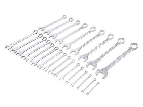 BlueSpot Metric chrome vanadium plated combination spanner sets with hardened and tempered mirror polished heads. Nickel chrome plated. Supplied in a durable plastic carrying/storage case and arranged in size order.Contents:B/S04111: 6, 7, 8, 9, 10, 12, 13, 14, 15, 17 & 19mm.B/S04125: 6, 7, 8, 9, 10, 11, 12, 13, 14, 17, 19, 22, 24 & 26mm.B/S04131: 6, 7, 8, 9, 10, 11, 12, 13, 14, 15, 16, 17, 18, 19, 20, 21, 22, 23, 24, 25, 26, 27, 28, 30 & 32mm.This 25 piece set comprises the following sizes: 1 each - 6, 7, 8, 9, 10, 11, 12, 13, 14, 15, 16, 17, 18, 19, 20, 21, 22, 23, 24, 25, 26, 27, 28, 30 and 32mmSupplied in a handy storage wallet.