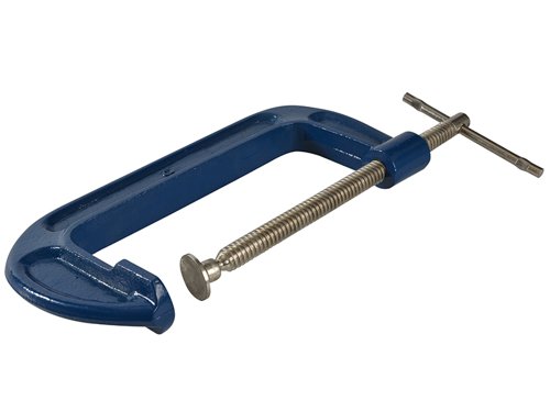 The BlueSpot Fine Thread G-Clamps have a fine thread with reinforced shoulders for strength. They have a malleable cast iron frame, a tommy bar handle and swivel shoe. Ball and socket head for maximum contact on uneven surfaces.Size: 102mm (4in)
