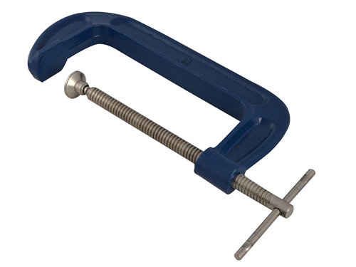 The BlueSpot Fine Thread G-Clamps have a fine thread with reinforced shoulders for strength. They have a malleable cast iron frame, a tommy bar handle and swivel shoe. Ball and socket head for maximum contact on uneven surfaces.Size: 102mm (4in)