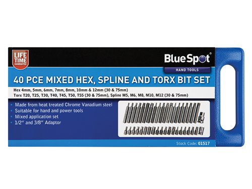 BlueSpot Tools Mixed Hex Spline & TORX Bit Set, 40 Piece