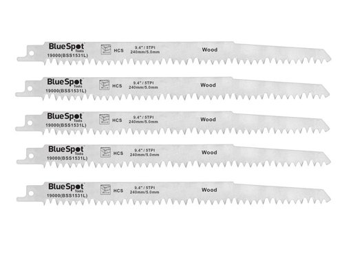BlueSpot Tools HCS Reciprocating Saw Blade 240mm x 5 TPI Pack of 5