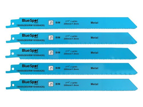 BlueSpot Tools Bi-Metal Reciprocating Saw Blade 240mm x 5 TPI Pack of 5