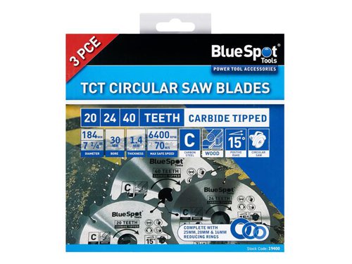 B/S19400 BlueSpot Tools 184mm Circular Saw Blade Set, 3 Piece