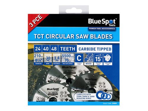 BlueSpot Tools 210mm Circular Saw Blade Set, 3 Piece