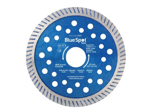 B/S19537 BlueSpot Tools Turbo Cutting Disc 115 x 22mm