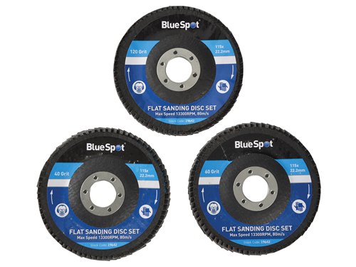 B/S19642 BlueSpot Tools Sanding Flap Disc Set 3 Piece 115mm (4.1/2in)