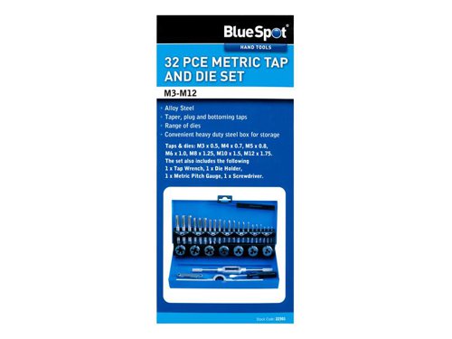 B/S22301 BlueSpot Tools Metric Tap and Die Set, 32 Piece