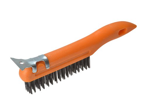 The 22523 Wire brush and scraper has a heavy-duty high impact polycast handle together with hardened and tempered wire bristles. This rugged galvanised scraper loosens the toughest of materials. Particularly useful for the removal of rust, paint dirt and scale.