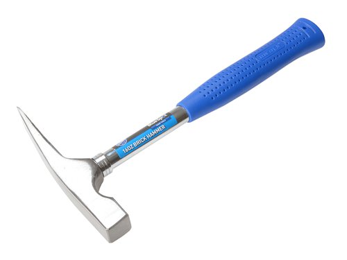 BlueSpot Tools Steel Shafted Brick Hammer manufactured from hardened and tempered drop forged steel for increased strength and durability. The steel shaft is fitted with a soft rubber grip for increased comfort.
