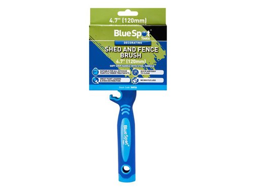 The BlueSpot Tool Shed and Fence Brush is suitable for use with all exterior paints and timber treatments. Provides great paint loading and even distribution. Its soft grip handle with steel ferrule provides durability and corrosion resistance. Quick and easy to clean.Specification:Size: 120mm (4.7in).