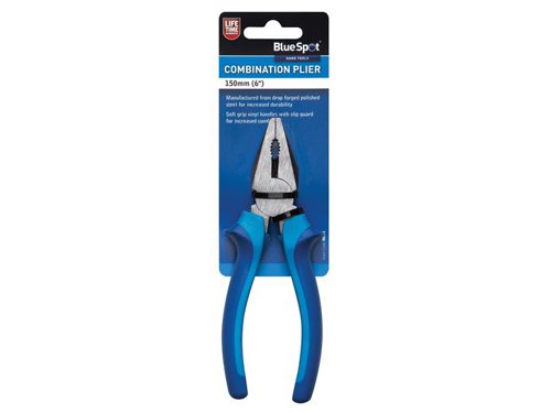 The BlueSpot Tools Combination Pliers are manufactured from drop-forged micro plated steel for increased durability. They have soft grip, vinyl handles that incorporate a slip guard for increased comfort.