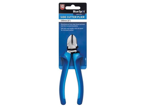 BlueSpot Tools Side Cutter Pliers are manufactured from drop-forged micro plated steel for increased durability. They have soft grip, vinyl handles that incorporate a slip guard for increased comfort.