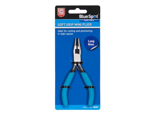 The BlueSpot Tools Soft Grip Mini Long Nose Pliers are manufactured from high-quality carbon steel for increased durability. Fitted with soft grip handles for increased comfort.The double leaf-springs allow the jaws to open automatically. Ideal for cutting and positioning in tight spaces.