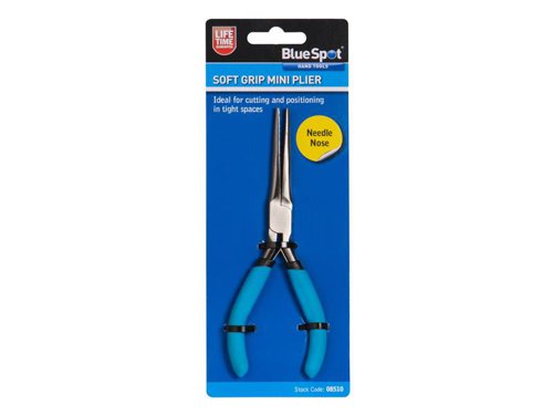 BlueSpot Tools Soft Grip Mini Needle Nose Pliers are manufactured from high-quality carbon steel for increased durability. Fitted with soft grip handles for increased comfort. The double leaf-springs allow the jaws to open automatically. Ideal for cutting and positioning in tight spaces.