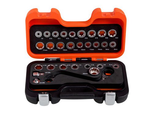 BAH1320SRM29 Bahco S Type Ratchet Ring Wrench & Adaptor Set, 29 Piece