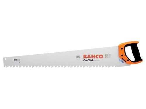 The Bahco 255-17/34 ProfCut Concrete Saw is suitable for sawing lightweight cellular concrete blocks. It has a two component handle which ensures a comfortable and safe grip. Its extra long blade is equipped with cemented, carbide tipped toothing with a carbide tip on every second tooth.Length: 812mm (32in).