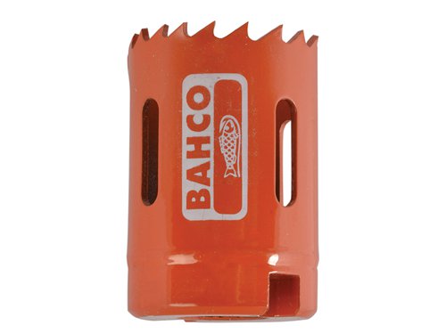 Bahco Sandflex® Variable Pitch Holesaw made for high precision cutting of holes from 14mm to 152mm diameter in all sawable materials up to 29mm thick.Suitable for use in portable electric or pneumatic tools, and in a wide variety of drilling, boring, milling and other machine tools.Cutting edges are in high speed steel for extra hardness, with welded seams for accuracy of cut, and heat-treated bodies for maximum strength. All saws have varipitch (4-6tpi) blades.Supplied in cardboard box.Size.32 mm.Arbors to suit (available separately).Code Holesaw Size ShankBAH3834930 930 14-30 mm 3/8 Inch (8.5mm).BAH38341130 1130 14-30 mm 7/16 Inch (11.1mm).BAH38349100 9100 32-100 mm 3/8 Inch (8.5mm).BAH383411152 11152 32-210 mm 1/2 Inch (11.1mm).BAH383411152C 11152 32-210 mm 1/2 Inch (11.1mm).BAH383416152 16152 32-210 mm 5/8 Inch (15.4mm).