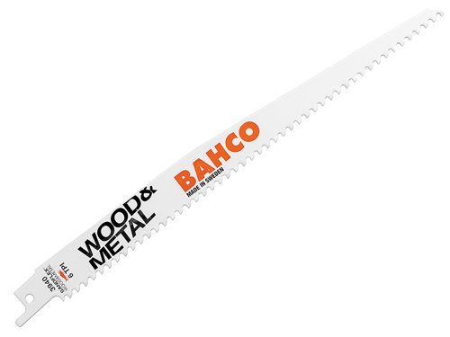 The Bahco Wood & Metal Bi-Metal Reciprocating Blade has been designed for demanding cutting in wood, even with embedded nails, but it can also be used for thick metal materials.Made from virtually unbreakable Sandflex® bi-metal with precision ground teeth. Thicker blade design with a sloped, narrow nose that makes it easy to use in narrow places but still rigid. It also has a higher resistance to fracturing and bending, allowing straighter cuts.
