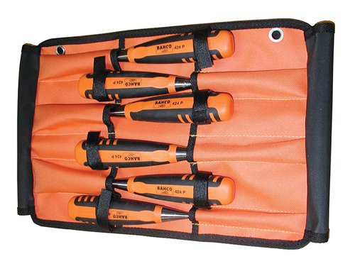 Bahco 424-P Bevel Edge Chisel Set in Roll, 6 Piece