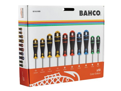 BAHB219010RB Bahco BAHCOFIT Coloured Handle Screwdriver Set, 10 Piece