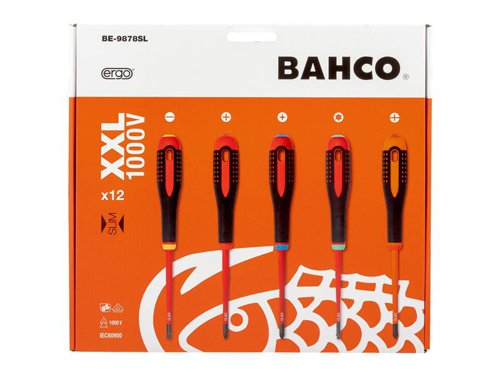 Bahco BE-9878SL ERGO™ Slim VDE Insulated Screwdriver Set, 12 Piece