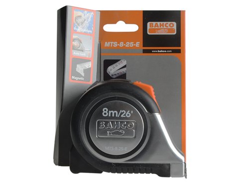 BAHMTS825E Bahco MTS Reversible Magnetic Tip Auto Pocket Tape 8m/26ft (Width 25mm)