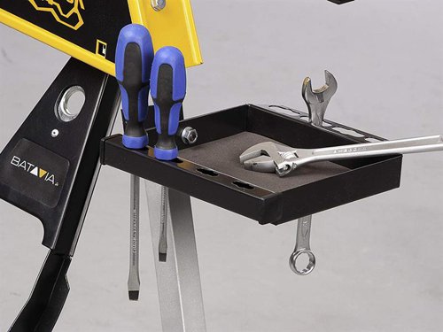 The Batavia CROC LOCK Tool Tray is perfect for keeping your used and most necessary tools within reach. Made from durable steel material with holes at the side for screwdrivers and a soft inlay. The tool tray is easy to install, it can easily be hung from one of the legs.